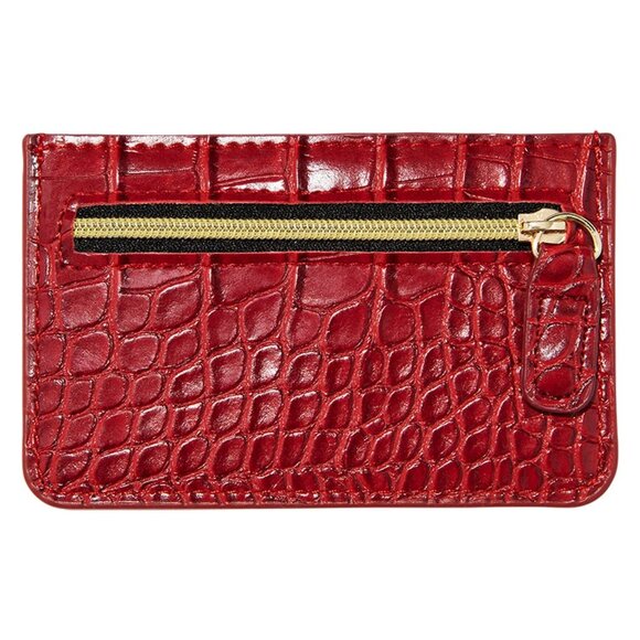 Red Vegan Leather Crocodile Card and ID Wallet - Picture 1 of 8